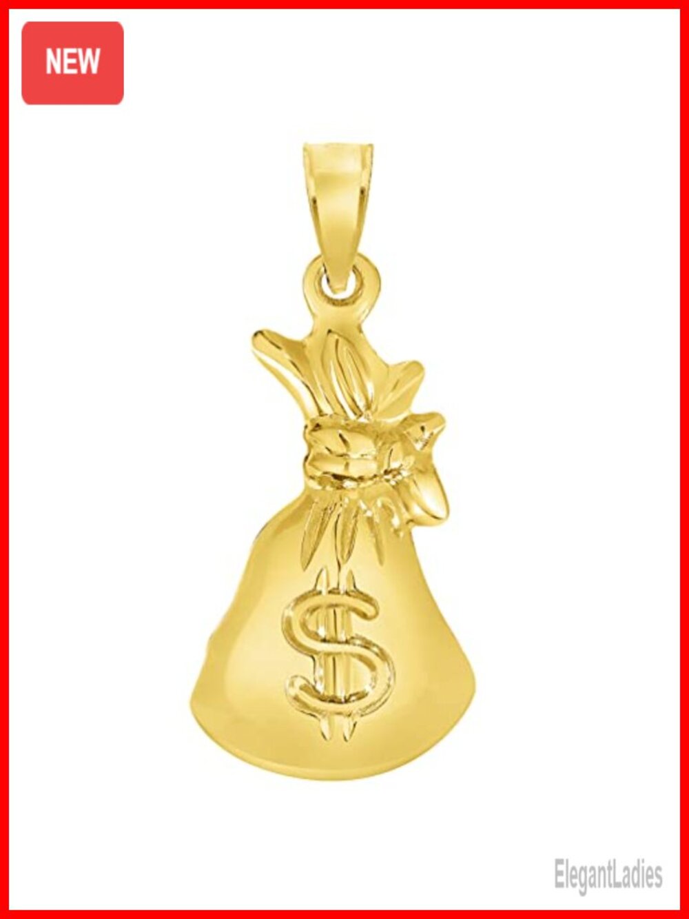 14k Yellow Gold 3D Money Bag Charm Pendant Handmade